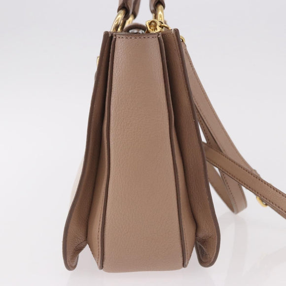 Miu Miu Hand Bag Leather 2way Ivory Gold Auth 183692A