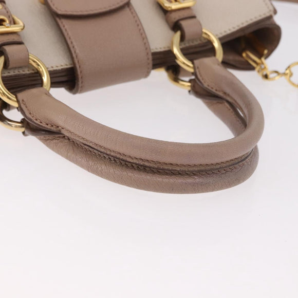 Miu Miu Hand Bag Leather 2way Ivory Gold Auth 183692A