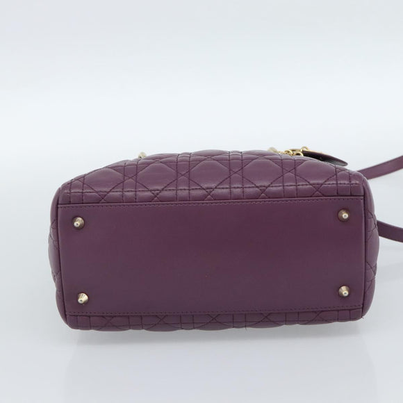 Christian Dior Canage Lady Dior Hand Bag Lamb Skin 2way Purple Gold Auth 183704M