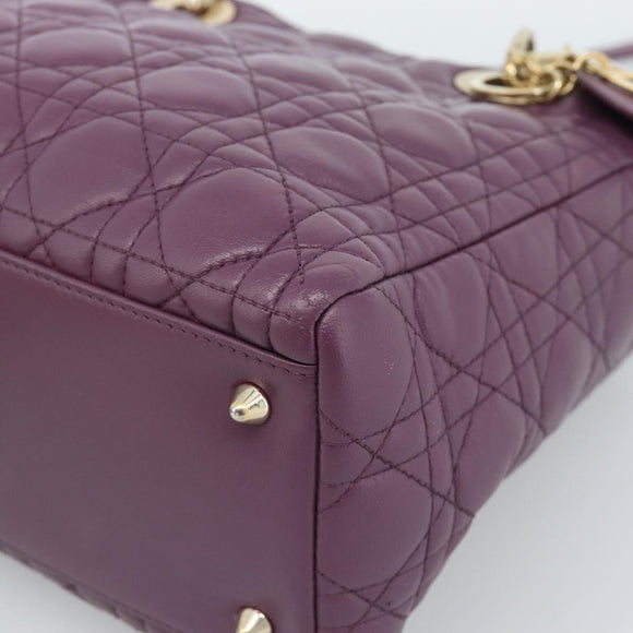 Christian Dior Canage Lady Dior Hand Bag Lamb Skin 2way Purple Gold Auth 183704M