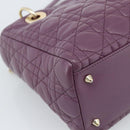 Christian Dior Canage Lady Dior Hand Bag Lamb Skin 2way Purple Gold Auth 183704M-13