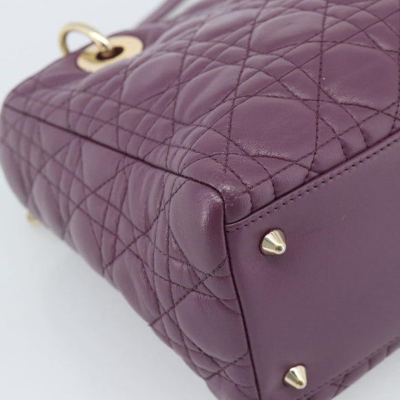 Christian Dior Canage Lady Dior Hand Bag Lamb Skin 2way Purple Gold Auth 183704M
