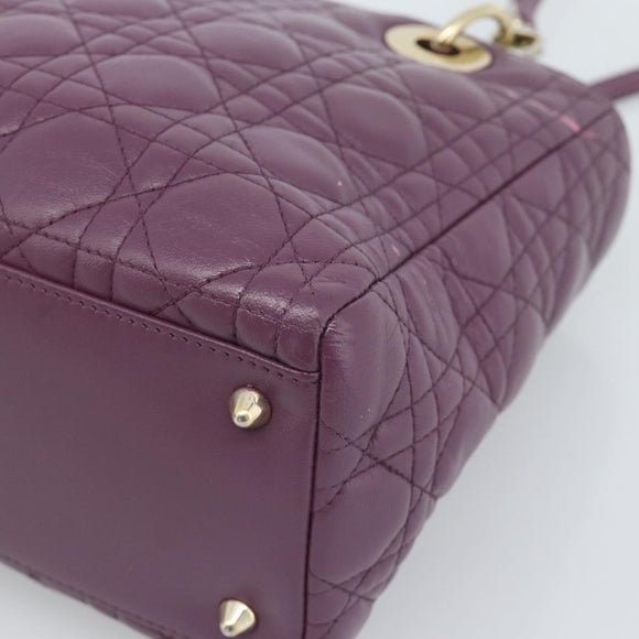 Christian Dior Canage Lady Dior Hand Bag Lamb Skin 2way Purple Gold Auth 183704M