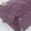 Christian Dior Canage Lady Dior Hand Bag Lamb Skin 2way Purple Gold Auth 183704M-15