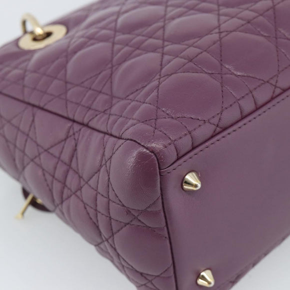 Christian Dior Canage Lady Dior Hand Bag Lamb Skin 2way Purple Gold Auth 183704M