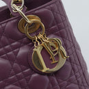 Christian Dior Canage Lady Dior Hand Bag Lamb Skin 2way Purple Gold Auth 183704M-16