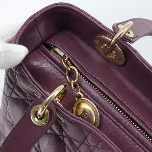 Christian Dior Canage Lady Dior Hand Bag Lamb Skin 2way Purple Gold Auth 183704M