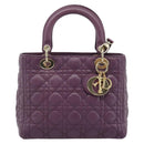 Christian Dior Canage Lady Dior Hand Bag Lamb Skin 2way Purple Gold Auth 183704M-2