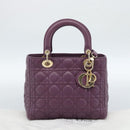 Christian Dior Canage Lady Dior Hand Bag Lamb Skin 2way Purple Gold Auth 183704M-26