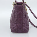 Christian Dior Canage Lady Dior Hand Bag Lamb Skin 2way Purple Gold Auth 183704M-4