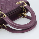 Christian Dior Canage Lady Dior Hand Bag Lamb Skin 2way Purple Gold Auth 183704M-7