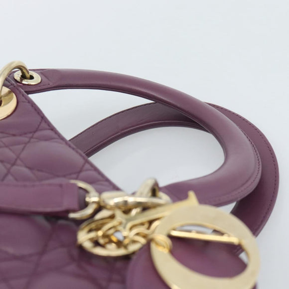 Christian Dior Canage Lady Dior Hand Bag Lamb Skin 2way Purple Gold Auth 183704M