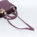 Christian Dior Canage Lady Dior Hand Bag Lamb Skin 2way Purple Gold Auth 183704M-9