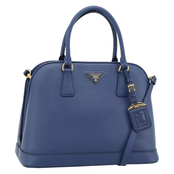 PRADA Hand Bag Saffiano leather 2way Blue Gold Auth 183706M