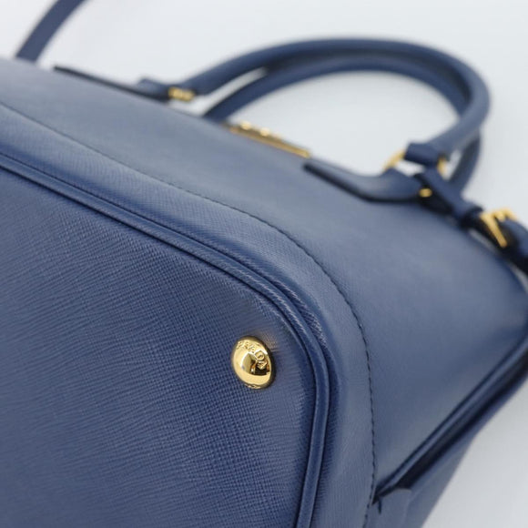 PRADA Hand Bag Saffiano leather 2way Blue Gold Auth 183706M