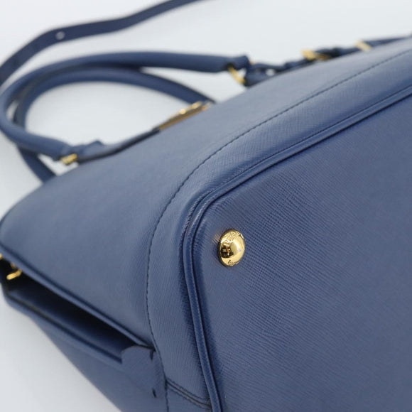 PRADA Hand Bag Saffiano leather 2way Blue Gold Auth 183706M
