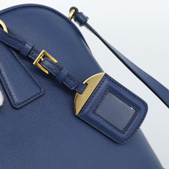 PRADA Hand Bag Saffiano leather 2way Blue Gold Auth 183706M