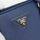 PRADA Hand Bag Saffiano leather 2way Blue Gold Auth 183706M-20