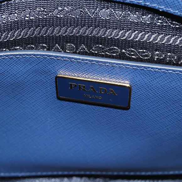 PRADA Hand Bag Saffiano leather 2way Blue Gold Auth 183706M