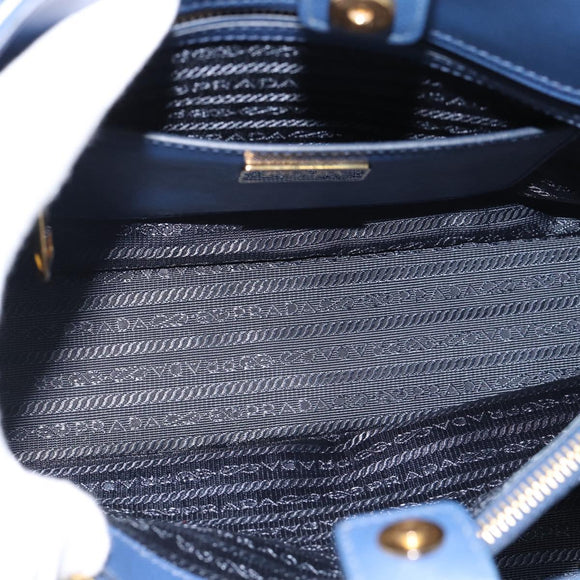 PRADA Hand Bag Saffiano leather 2way Blue Gold Auth 183706M