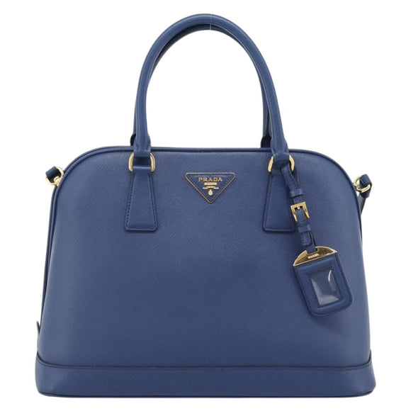 PRADA Hand Bag Saffiano leather 2way Blue Gold Auth 183706M