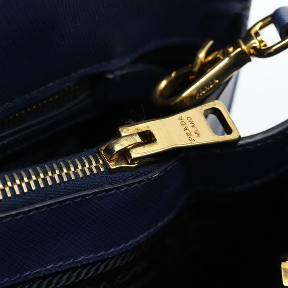 PRADA Hand Bag Saffiano leather 2way Blue Gold Auth 183706M