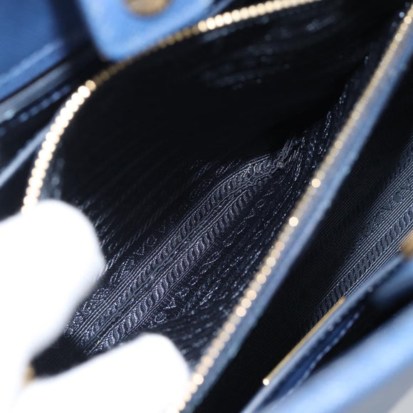 PRADA Hand Bag Saffiano leather 2way Blue Gold Auth 183706M