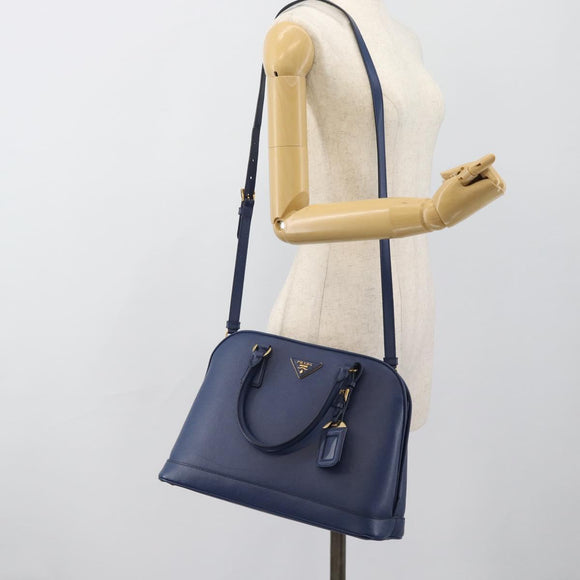 PRADA Hand Bag Saffiano leather 2way Blue Gold Auth 183706M