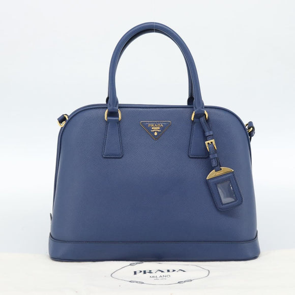 PRADA Hand Bag Saffiano leather 2way Blue Gold Auth 183706M