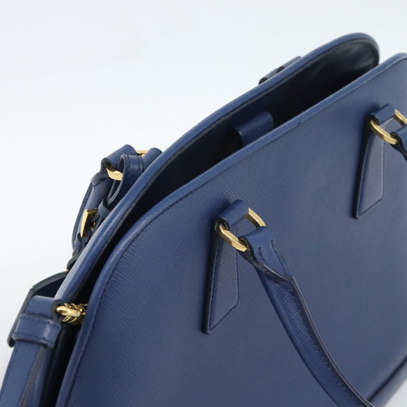PRADA Hand Bag Saffiano leather 2way Blue Gold Auth 183706M