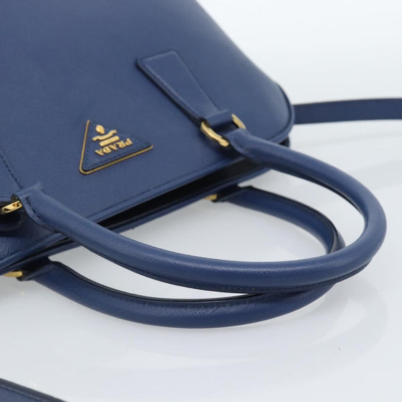 PRADA Hand Bag Saffiano leather 2way Blue Gold Auth 183706M