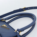 PRADA Hand Bag Saffiano leather 2way Blue Gold Auth 183706M-14