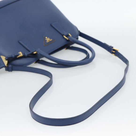 PRADA Hand Bag Saffiano leather 2way Blue Gold Auth 183706M