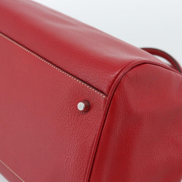 PRADA Hand Bag Leather Red Silver Auth 183707A