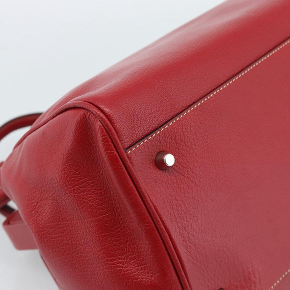 PRADA Hand Bag Leather Red Silver Auth 183707A