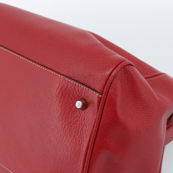 PRADA Hand Bag Leather Red Silver Auth 183707A