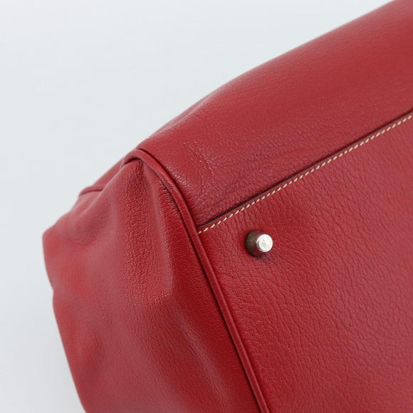 PRADA Hand Bag Leather Red Silver Auth 183707A