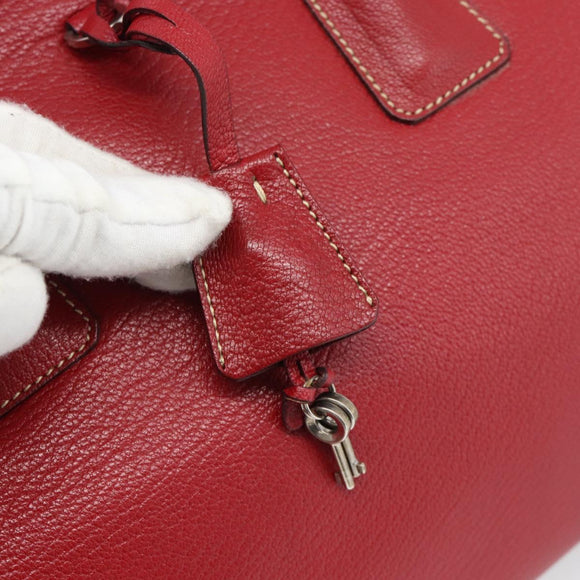 PRADA Hand Bag Leather Red Silver Auth 183707A