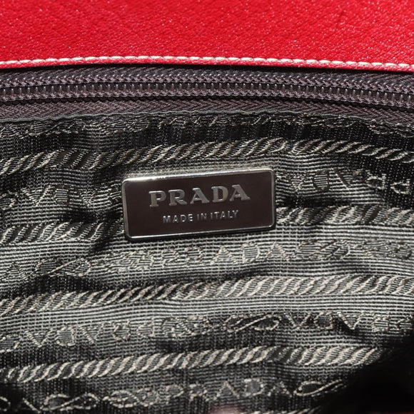 PRADA Hand Bag Leather Red Silver Auth 183707A