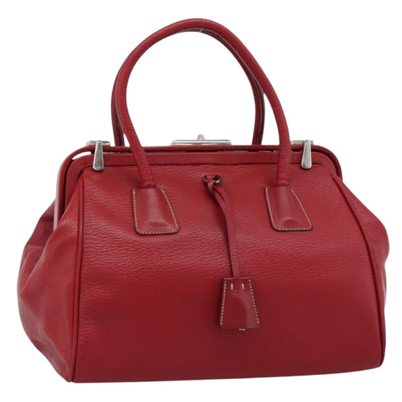 PRADA Hand Bag Leather Red Silver Auth 183707A