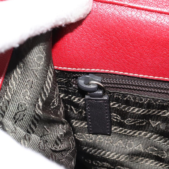 PRADA Hand Bag Leather Red Silver Auth 183707A
