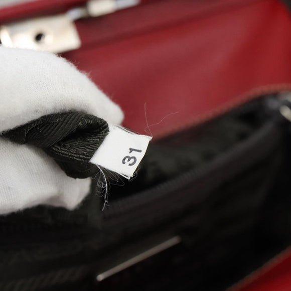 PRADA Hand Bag Leather Red Silver Auth 183707A