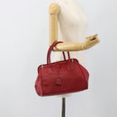 PRADA Hand Bag Leather Red Silver Auth 183707A-23