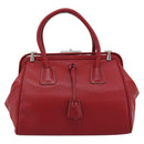 PRADA Hand Bag Leather Red Silver Auth 183707A-13