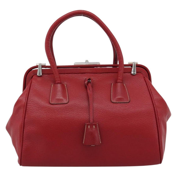 PRADA Hand Bag Leather Red Silver Auth 183707A