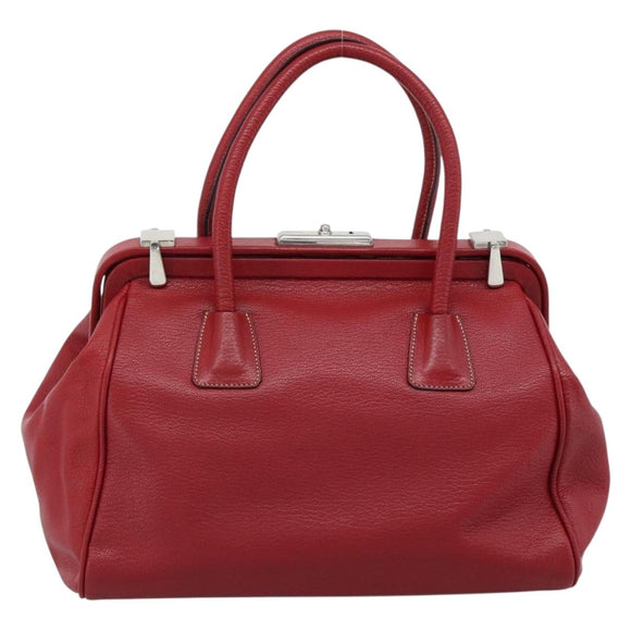 PRADA Hand Bag Leather Red Silver Auth 183707A