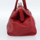 PRADA Hand Bag Leather Red Silver Auth 183707A-3