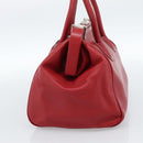PRADA Hand Bag Leather Red Silver Auth 183707A-4