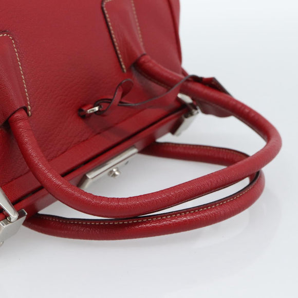 PRADA Hand Bag Leather Red Silver Auth 183707A