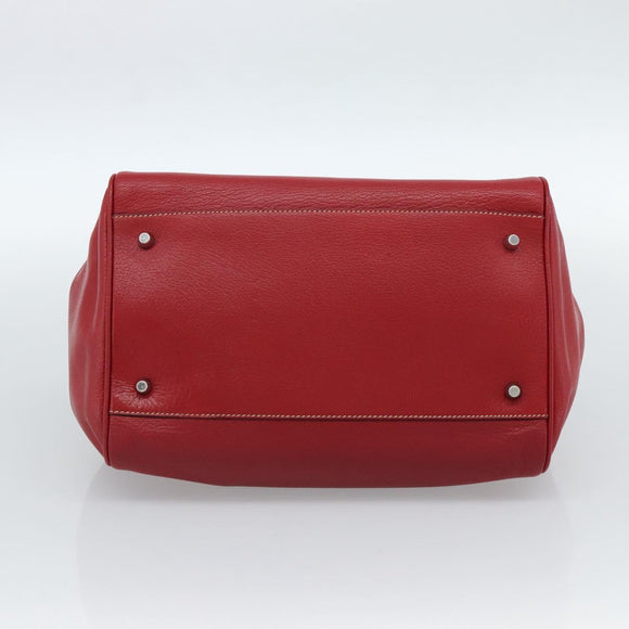 PRADA Hand Bag Leather Red Silver Auth 183707A